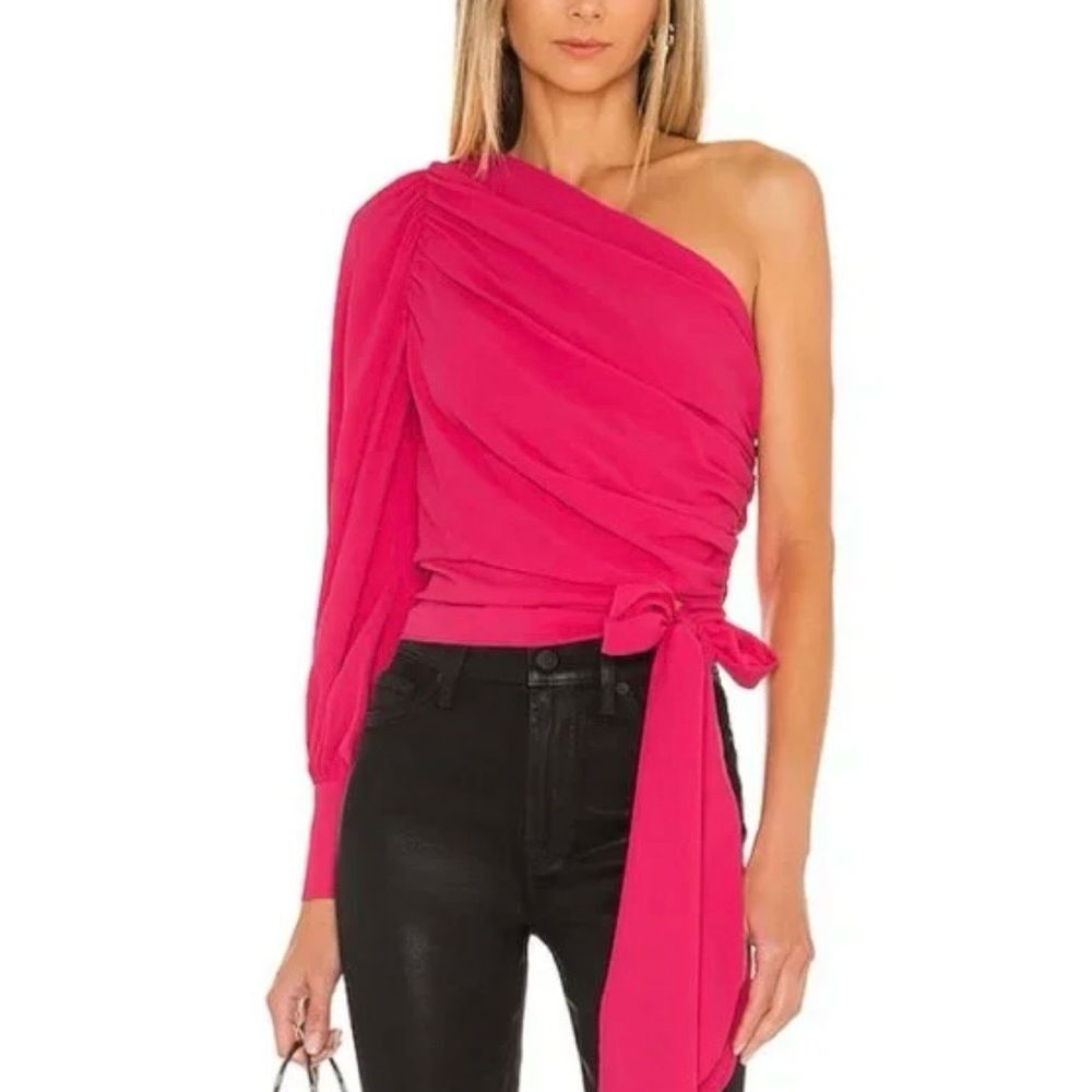 Amanda Uprichard Bexley Pink One Shoulder Ruched Blouse Women’s Size Small
